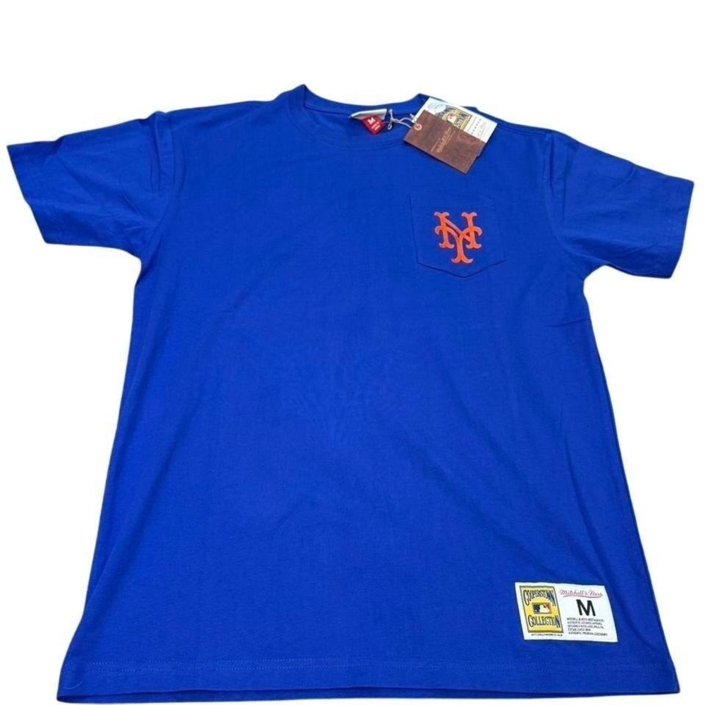 Mitchell & Ness New York Mets Cooperstown Collection Pocket T-Shirt Blue Mens M